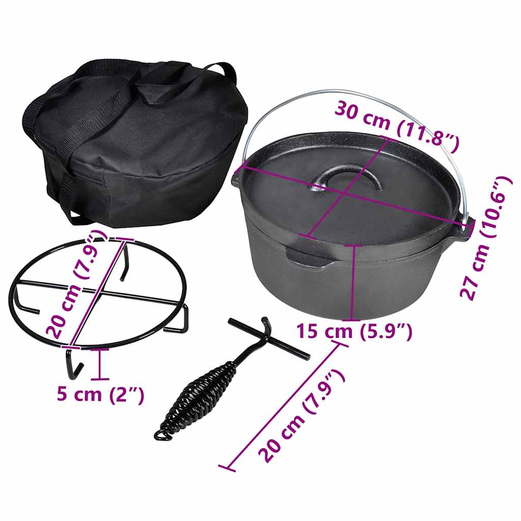 vidaXL Dutch Oven 4.2 L including Accessories - Black - 30 x 27 x 15 cm