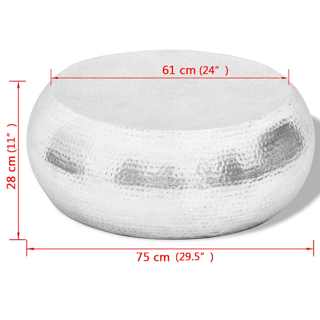 vidaXL Hammered Aluminium Coffee Table Silver - 75 x 28 x 75 cm