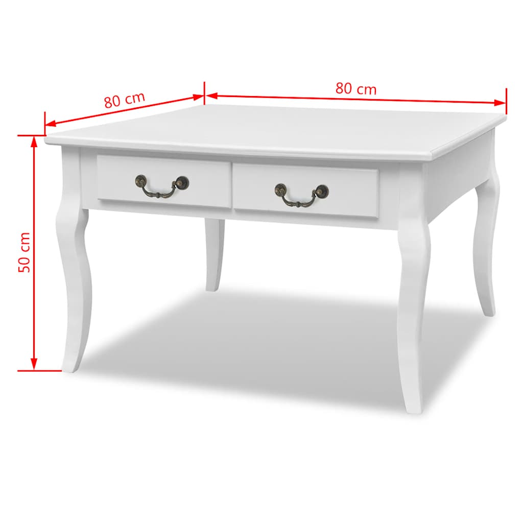 vidaXL Coffee Table with 4 Drawers White - 80 x 80 x 50 cm