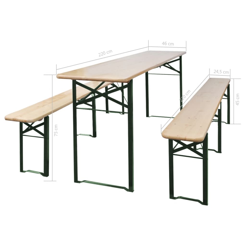 vidaXL Folding Beer Table with 2 Benches 220 cm Fir Wood - Brown