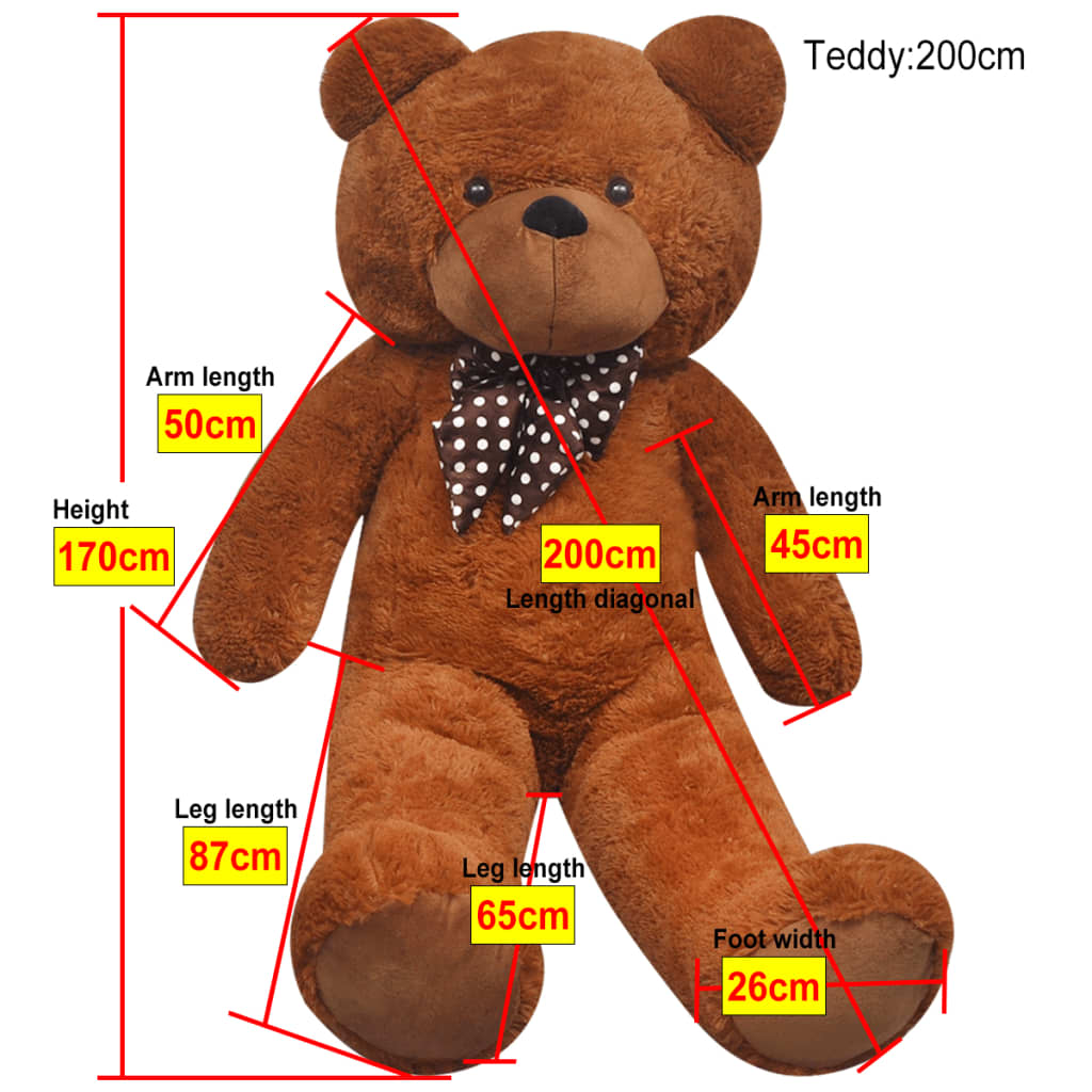 vidaXL Teddy Bear Cuddly Toy Plush Brown 170 cm - 200 cm