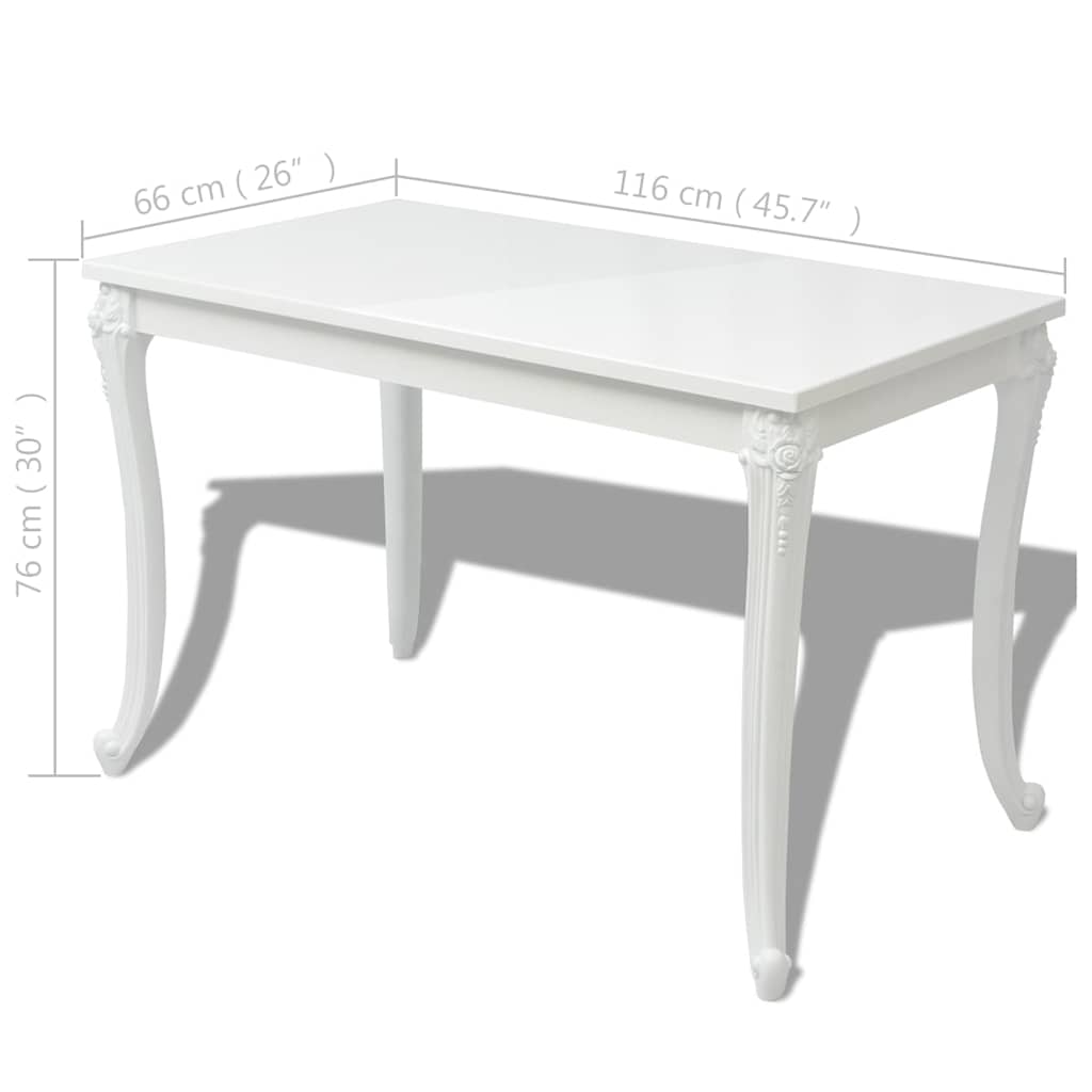 243383 vidaXL Dining Table 116x66x76 cm High Gloss White