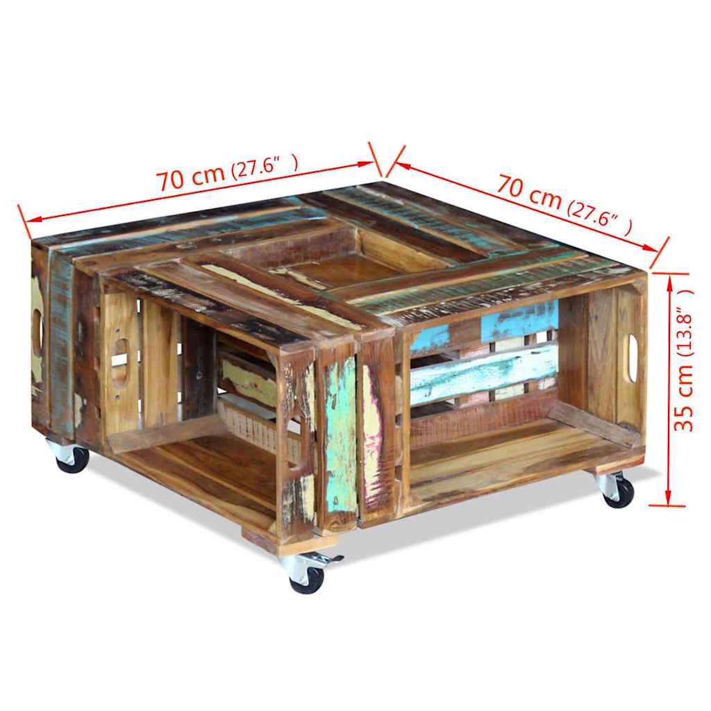 243306 vidaXL Coffee Table Solid Reclaimed Wood 70x70x35 cm - Multicolour