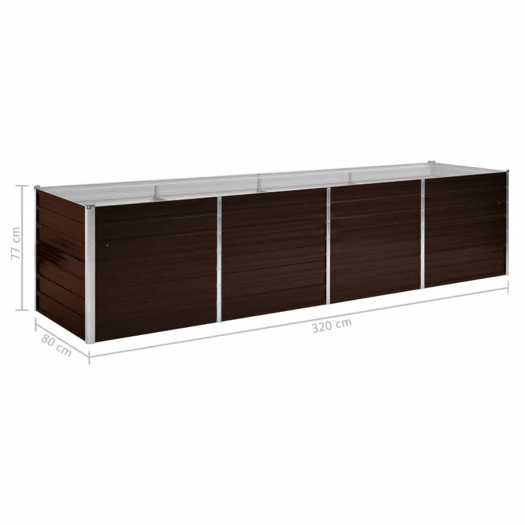 vidaXL Garden Raised Bed Brown 320x80x77 cm Galvanised Steel