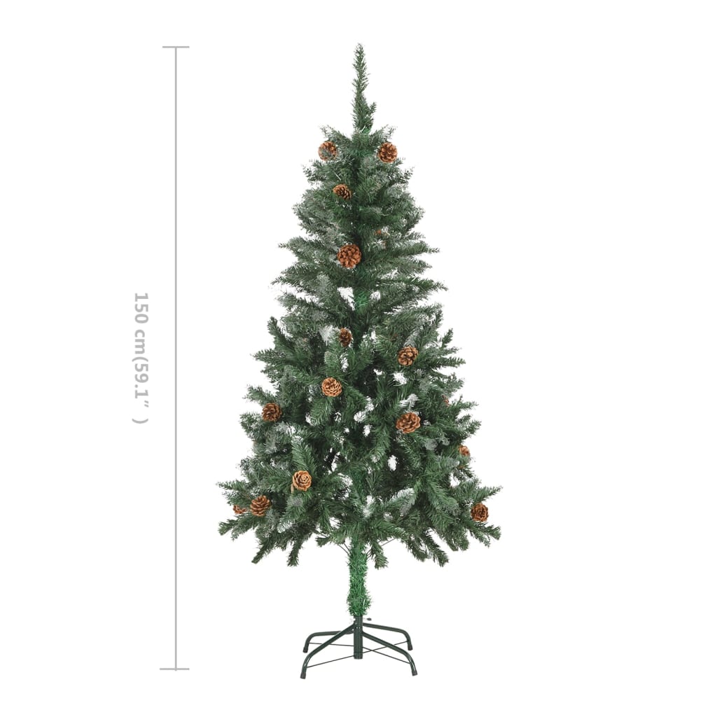 vidaXL Artificial Christmas Tree with Pine Cones and White Glitter 150 cm - Green - 150 x 89 cm