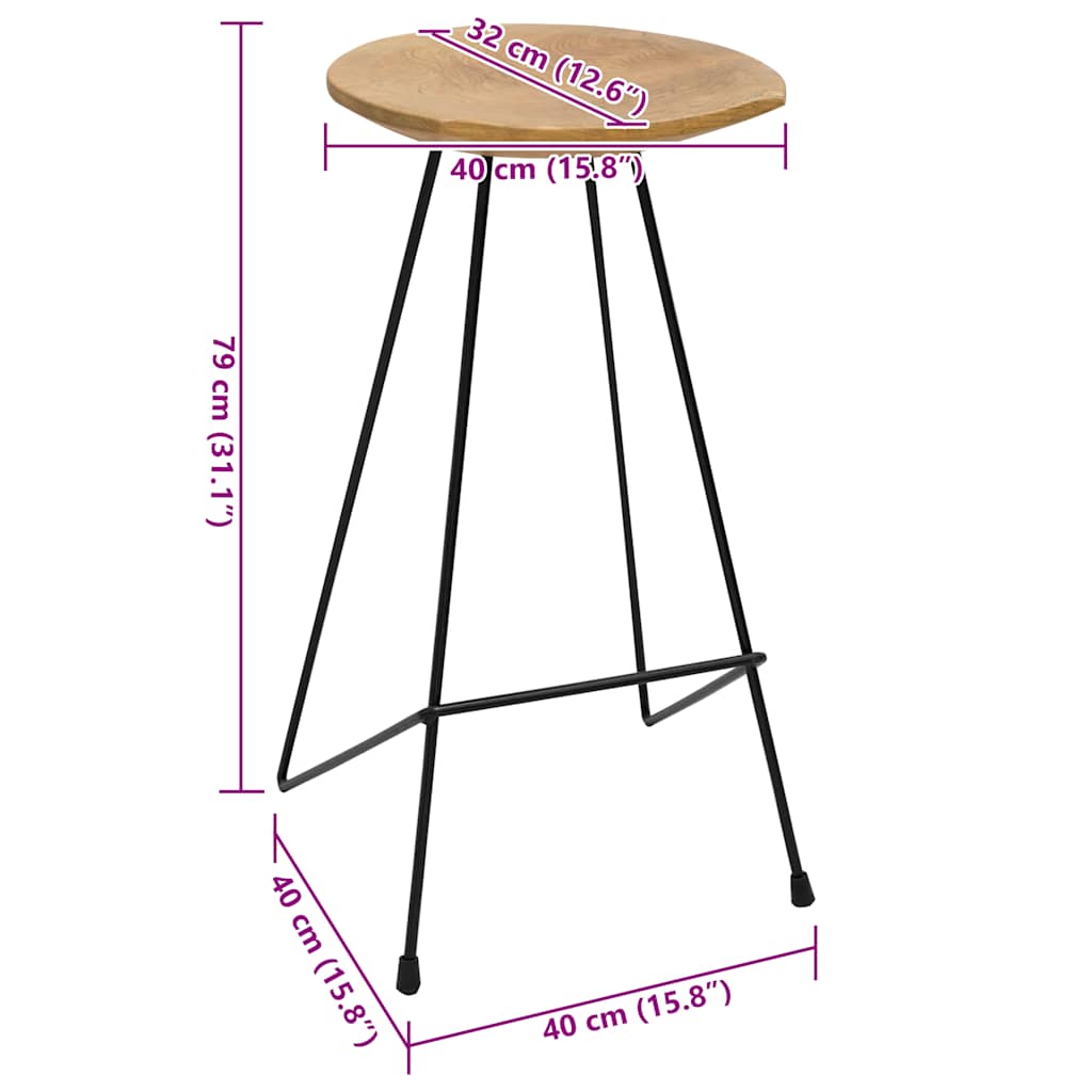 vidaXL Bar Stools 2 pcs Solid Teak Wood - Brown - 40 x 40 x 79 cm
