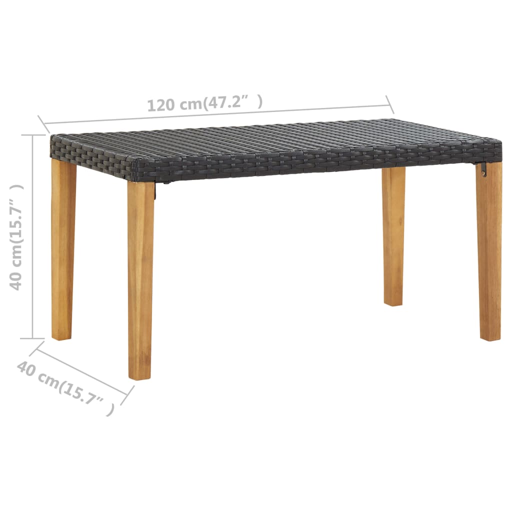 vidaXL Garden Bench 120 cm Black Poly Rattan and Solid Acacia Wood