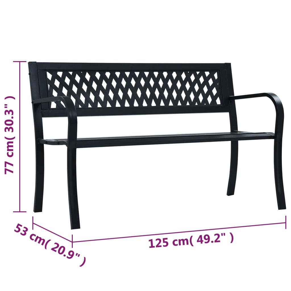 vidaXL Garden Bench 125 cm Black Steel - 31148