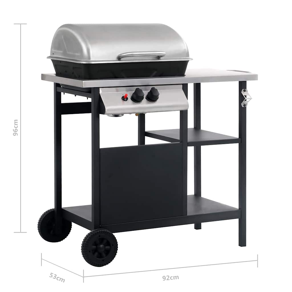 vidaXL Gas BBQ Grill with 3-layer Side Table Black and Silver