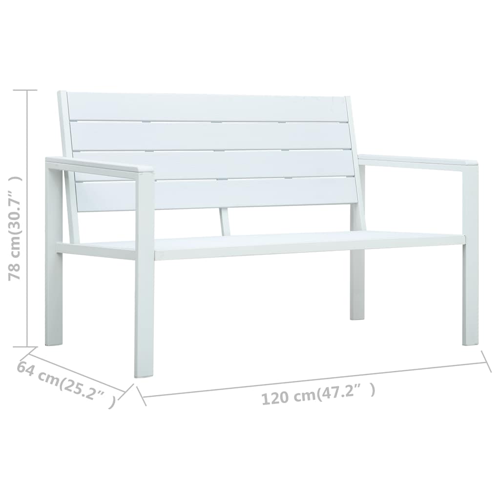 vidaXL Garden Bench 120 cm HDPE White Wood Look
