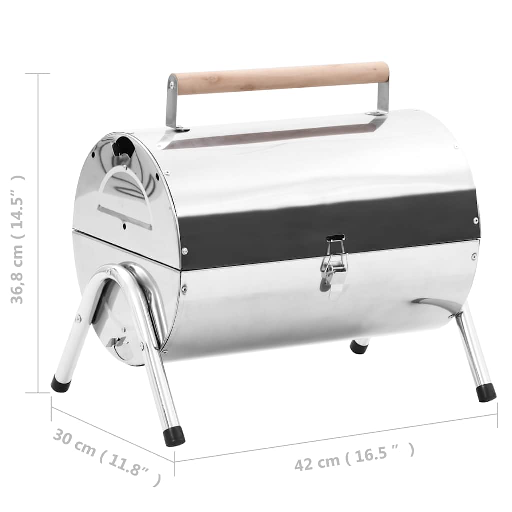 vidaXL Portable Tabletop Charcoal BBQ Grill Stainless Steel Double Grids - Silver