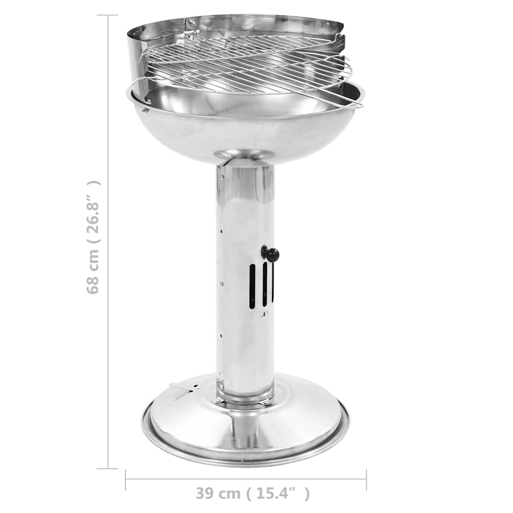 vidaXL Pedestal Charcoal BBQ Grill Stainless Steel - Silver