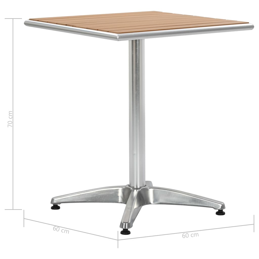 vidaXL Garden Table Silver 60x60x70 cm Aluminium and WPC - 60 x 60 x 70 cm(wpc slats)