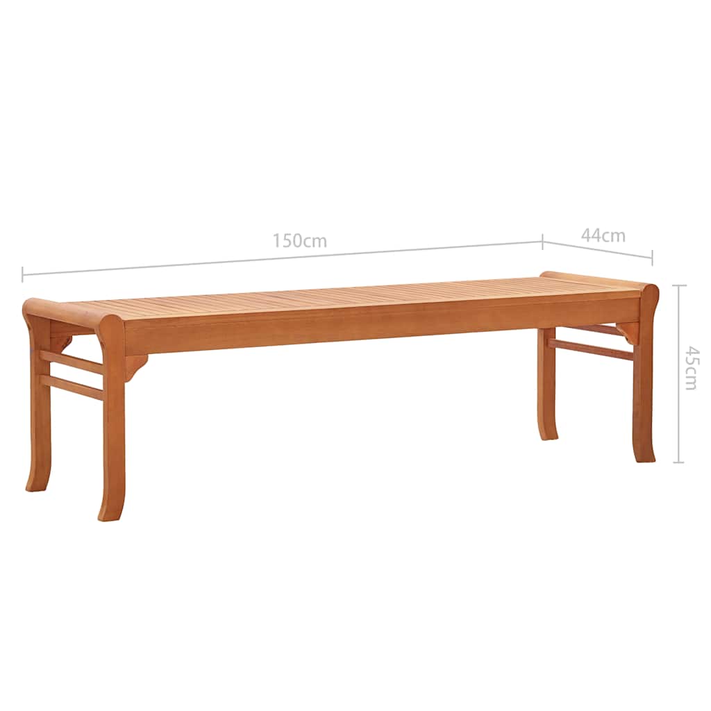 vidaXL 3-Seater Garden Bench 150 cm Solid Eucalyptus Wood - Brown - 150 x 44 x 45 cm