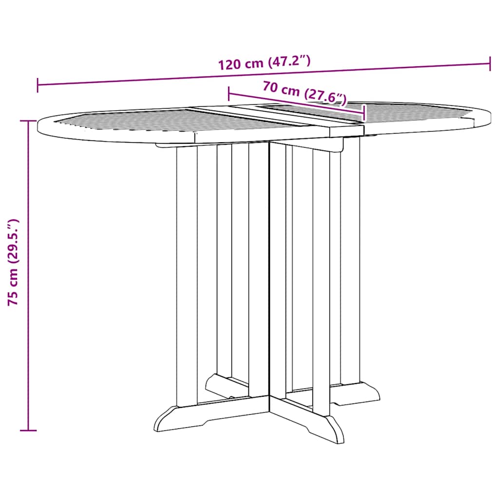 vidaXL Folding Butterfly Garden Table 120x70x75 cm Solid Teak Wood - Brown