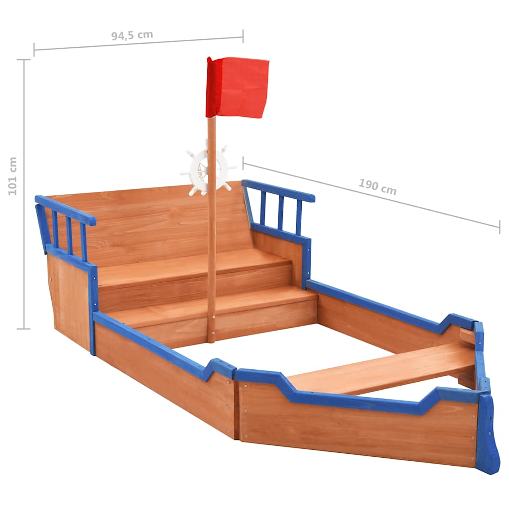 vidaXL Sandbox Pirate Ship Firwood 190x94.5x101 cm - Multicolour