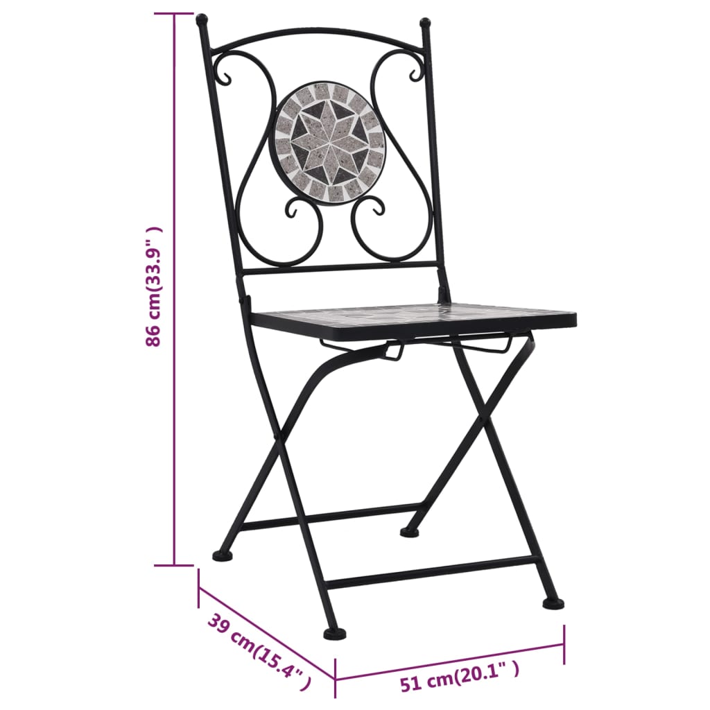 vidaXL Mosaic Bistro Set | Grey and Black | Powder-coated iron and ceramic