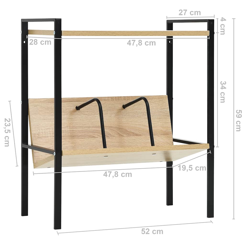 vidaXL 2-Layer Book Shelf Black and Oak 52x28x59 cm Engineered Wood