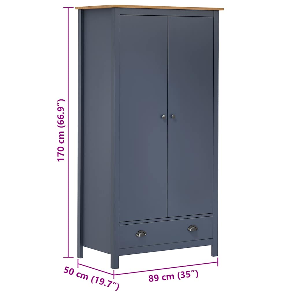 288949 vidaXL 2-Door Wardrobe ""Hill"" Grey 89x50x170 cm Solid Pine Wood