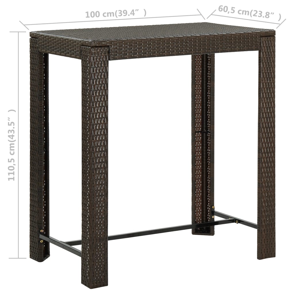 vidaXL Garden Bar Table Brown 100x60.5x110.5 cm Poly Rattan