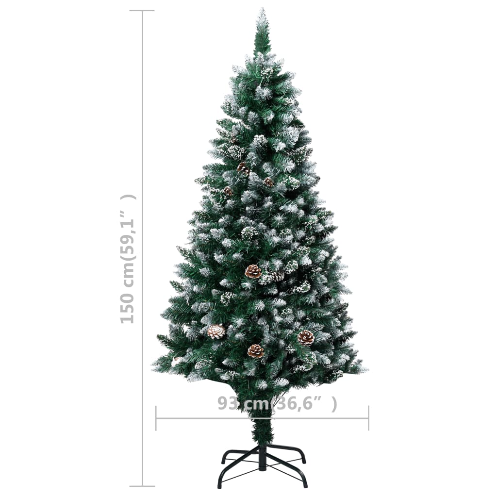 vidaXL Artificial Christmas Tree with Pine Cones and White Snow 150 cm - Green - 150 x 93 cm