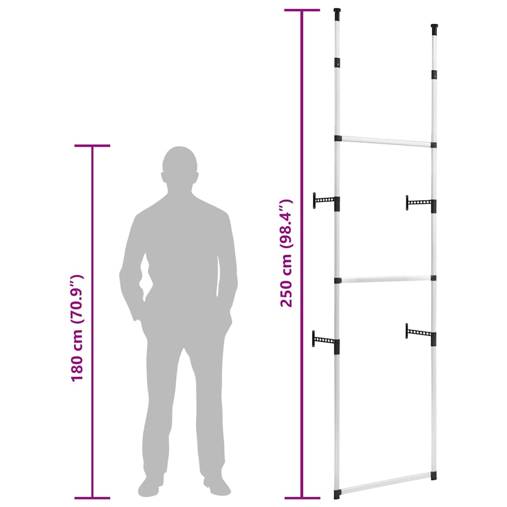 321105 vidaXL Telescopic Wardrobe System with Rods Aluminium - Silver - 70 x 28.5 x 300 cm