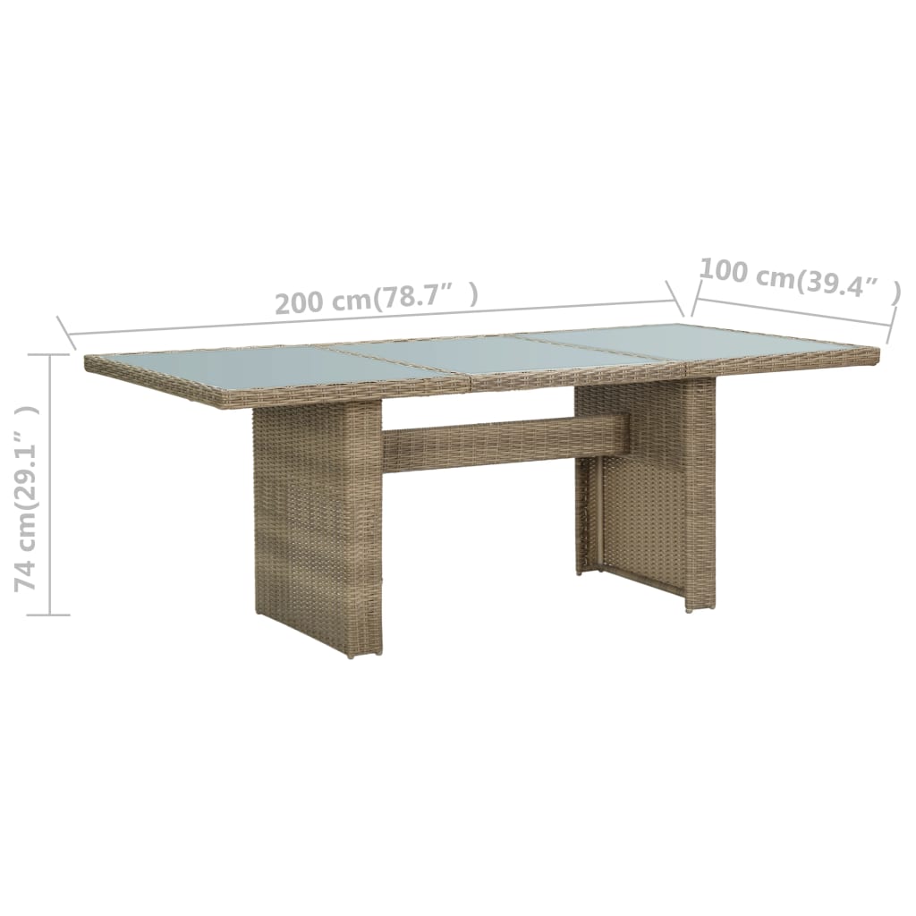 vidaXL Garden Dining Table Brown 200x100x74 cm Glass and Poly Rattan - 23150