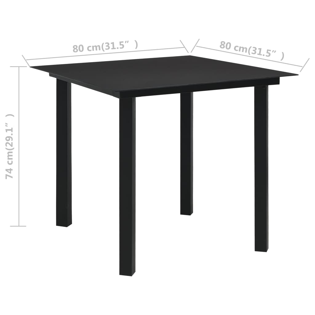 vidaXL Garden Dining Table Black 80x80x74 cm Steel and Glass - 23288