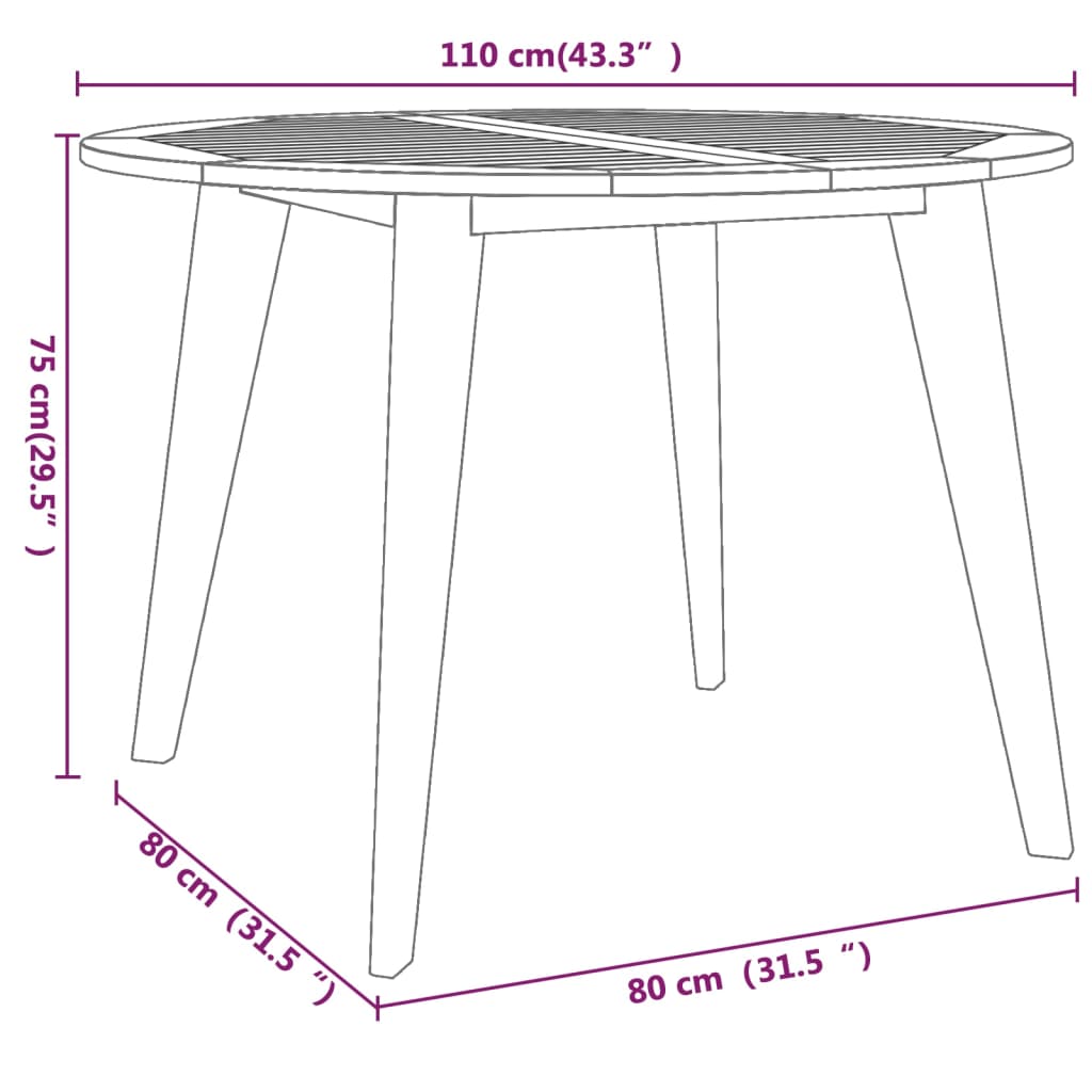 vidaXL Garden Table Ø110x75 cm Solid Wood Acacia - Brown