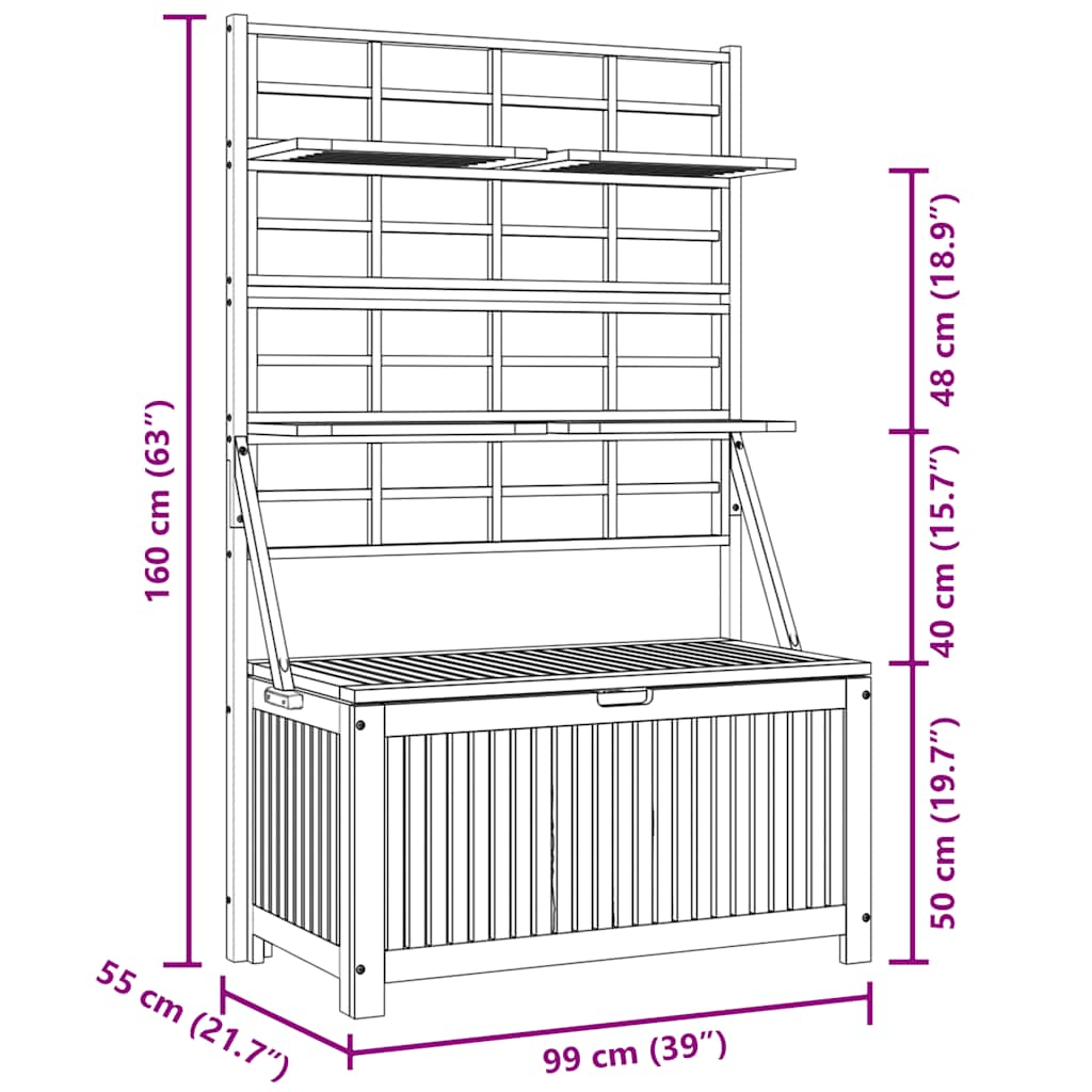 vidaXL Storage Box with Trellis 99x55x160 cm Solid Acacia Wood - Brown