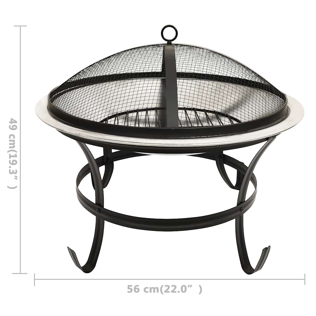 vidaXL 2-in-1 Fire Pit and BBQ with Poker 56x56x49 cm Stainless Steel - Silver - 10586