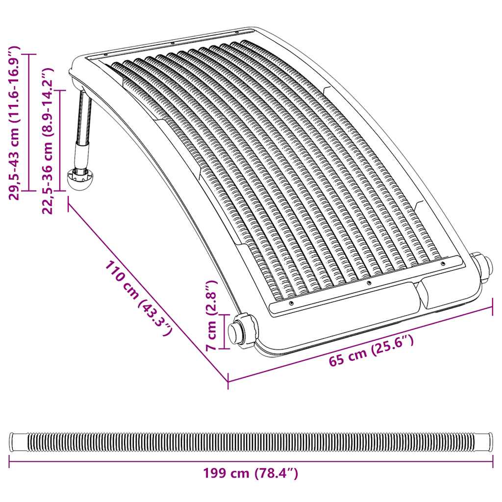 vidaXL Curved Pool Solar Heating Panel 110x65 cm - Black