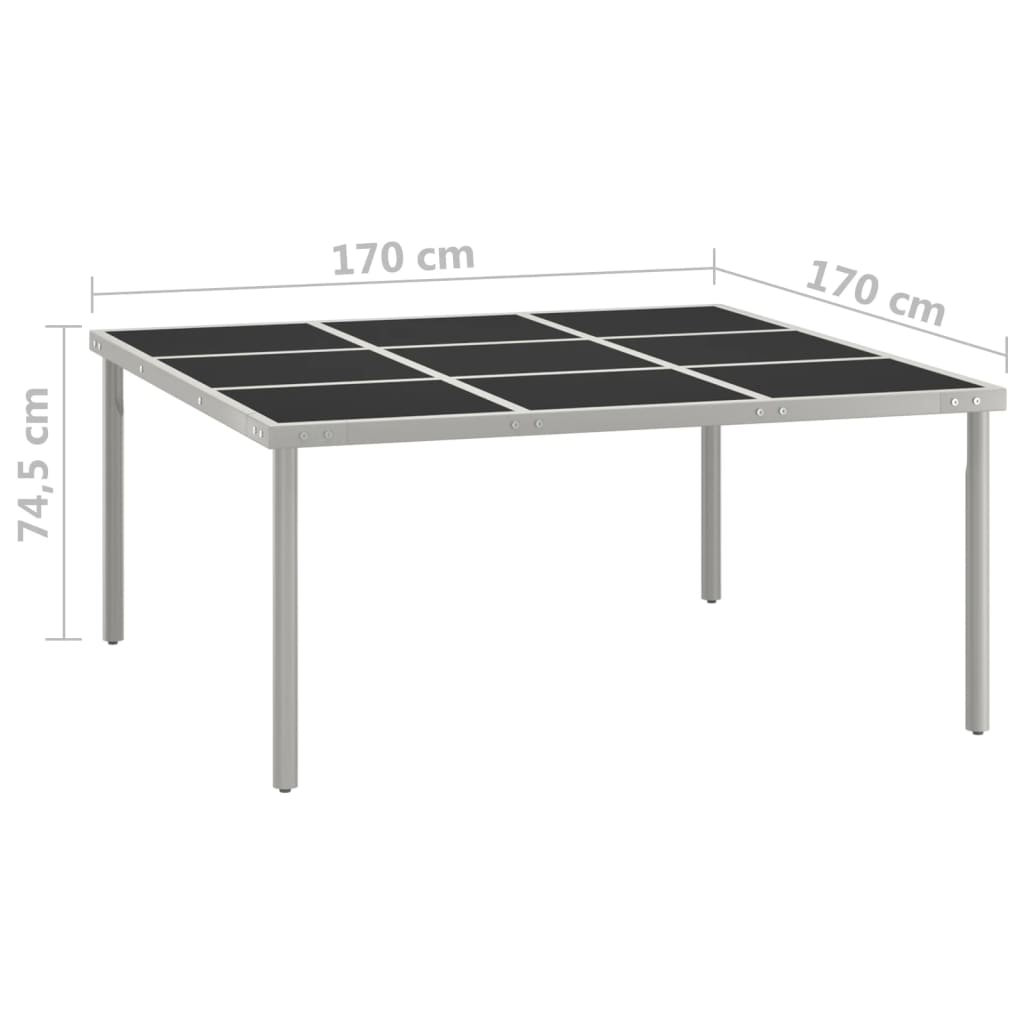 vidaXL Garden Dining Table 170x170x74.5 cm Glass and Steel - Black