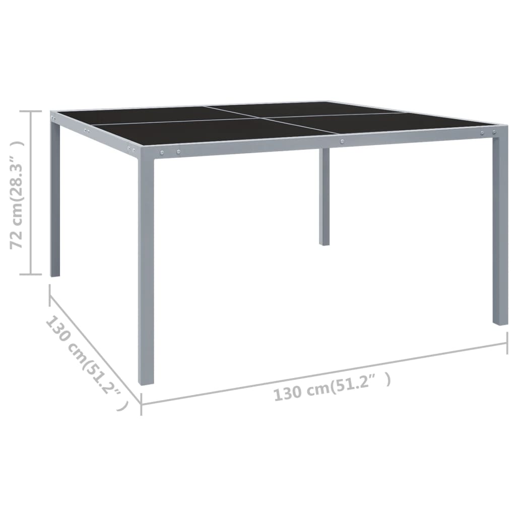 vidaXL Garden Table 130x130x72 cm Grey Steel and Glass