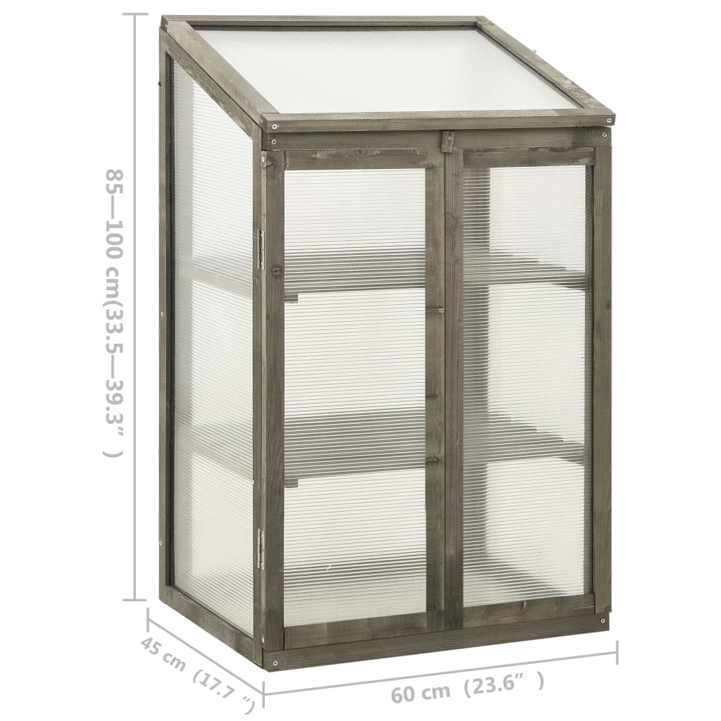 vidaXL Greenhouse | Grey | Solid Firwood, PC board | 60x45x100 cm