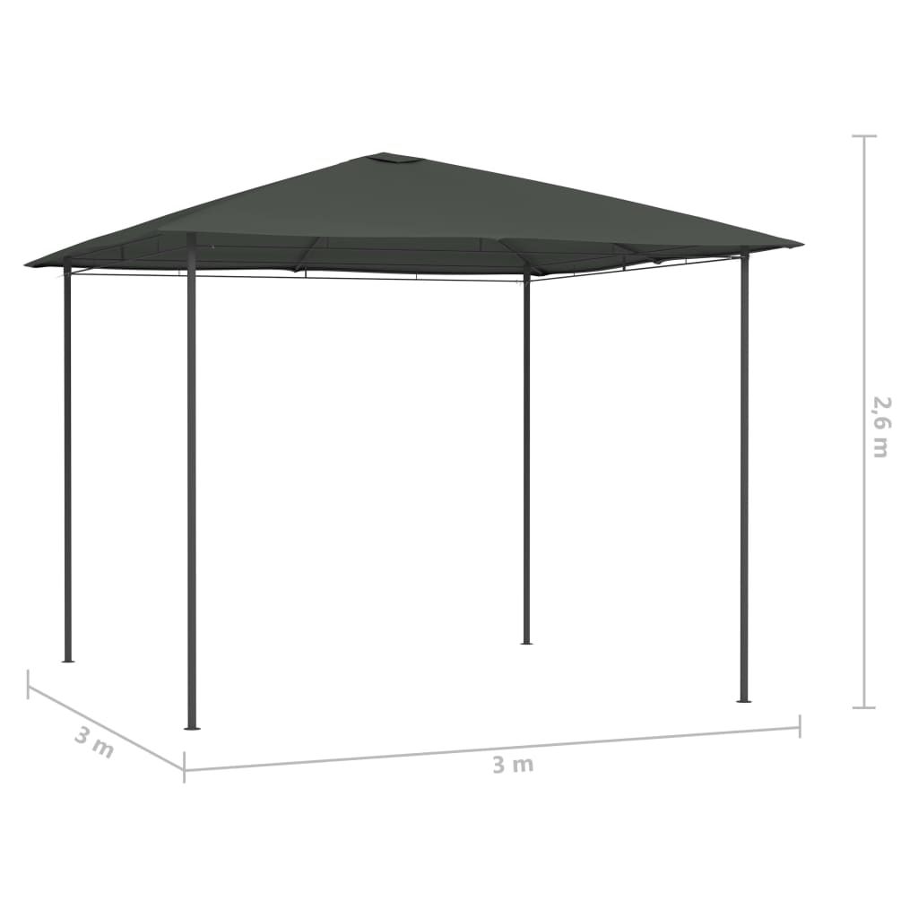 vidaXL Gazebo | Anthracite | Steel | 3x3 m | Gazebo | Square | Modern - 3 x 3 x 2.6 m