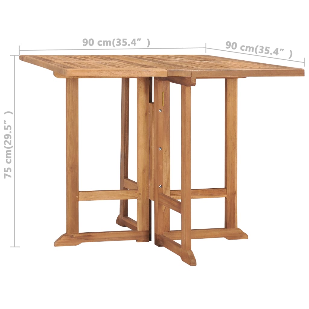 vidaXL Folding Garden Dining Table 90x90x75 cm Solid Teak Wood - Brown - 23683