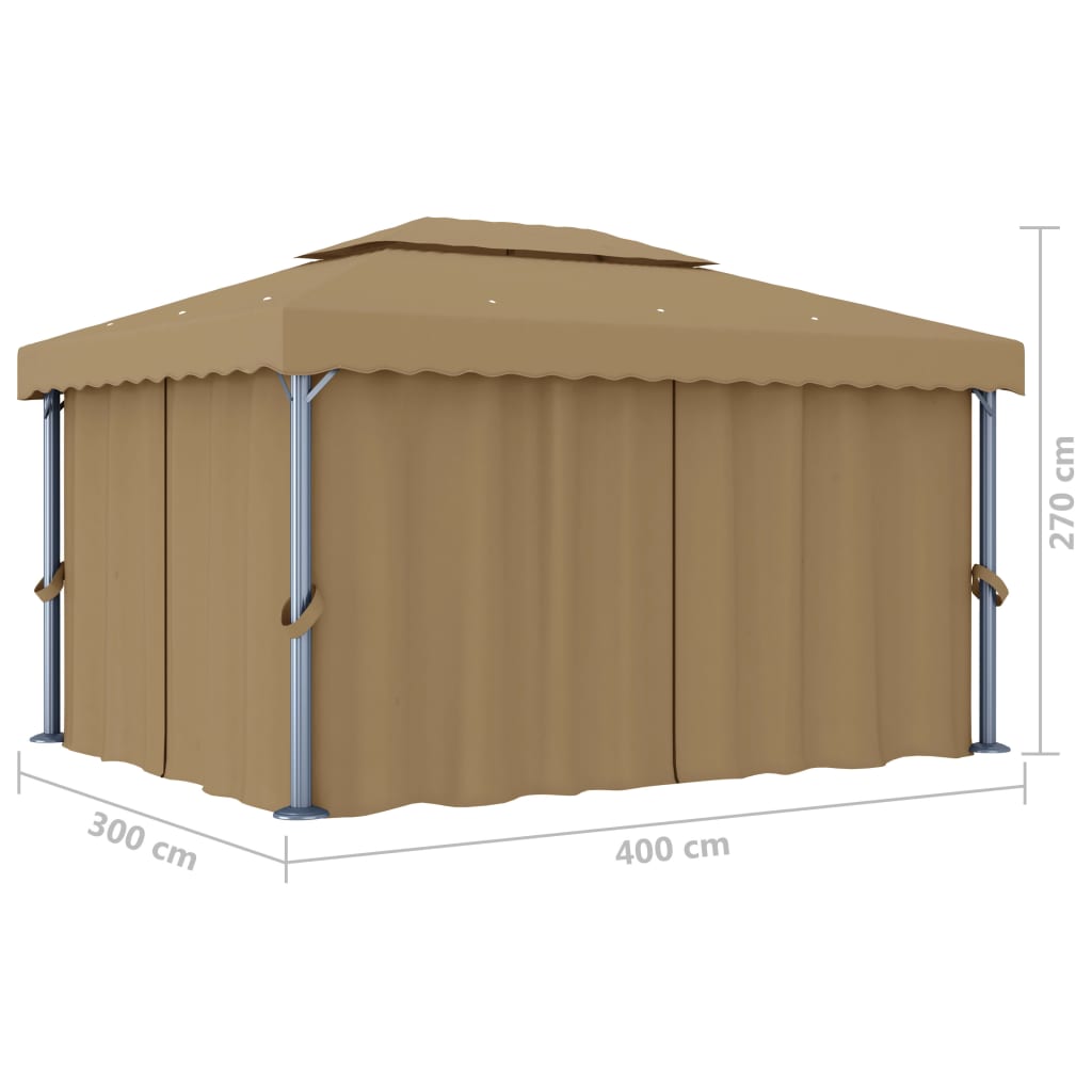 vidaXL Gazebo with Curtain 4x3 m Taupe Aluminium