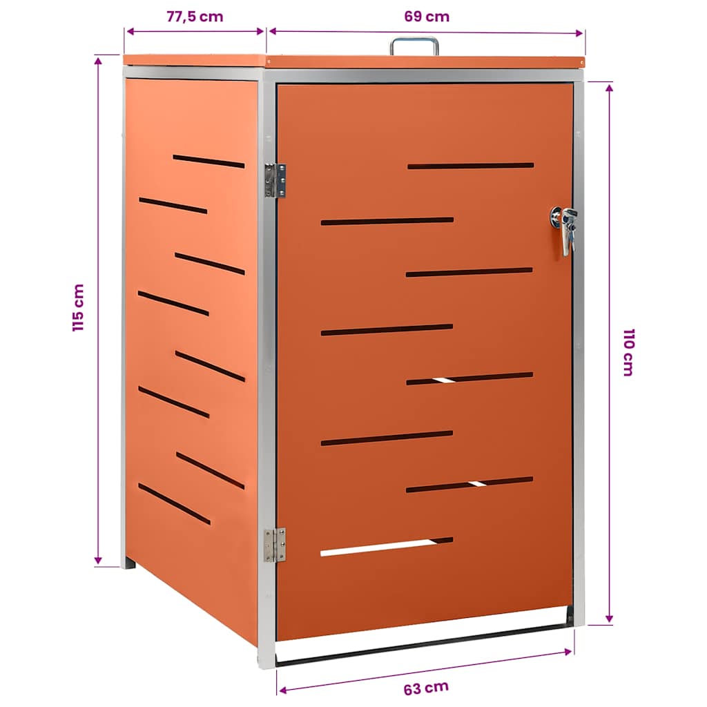 vidaXL Single Wheelie Bin Shed 69x77.5x115 cm Stainless Steel - Orange - 69 x 77.5 x 112.5 cm
