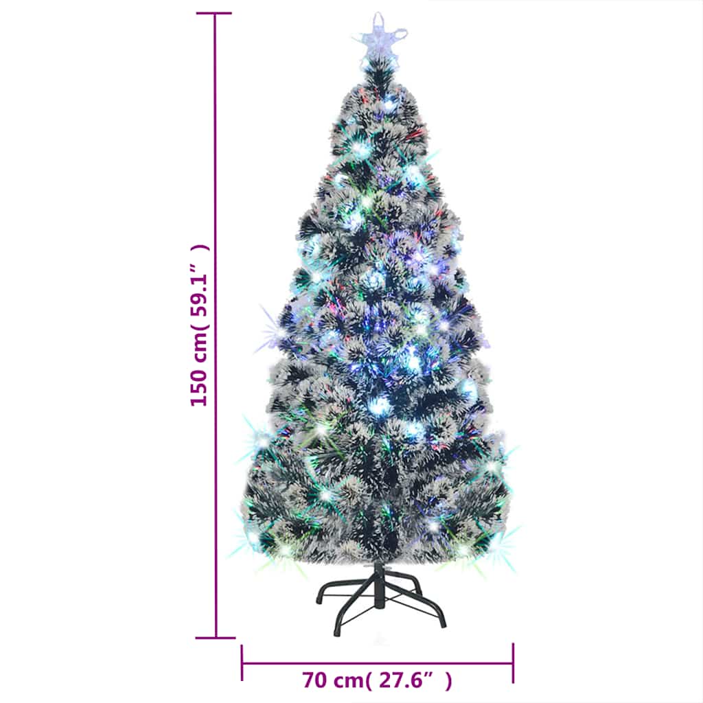 vidaXL Pre-lit Christmas Tree Green and White 150 cm Fibre Optic - 150 x 70 cm