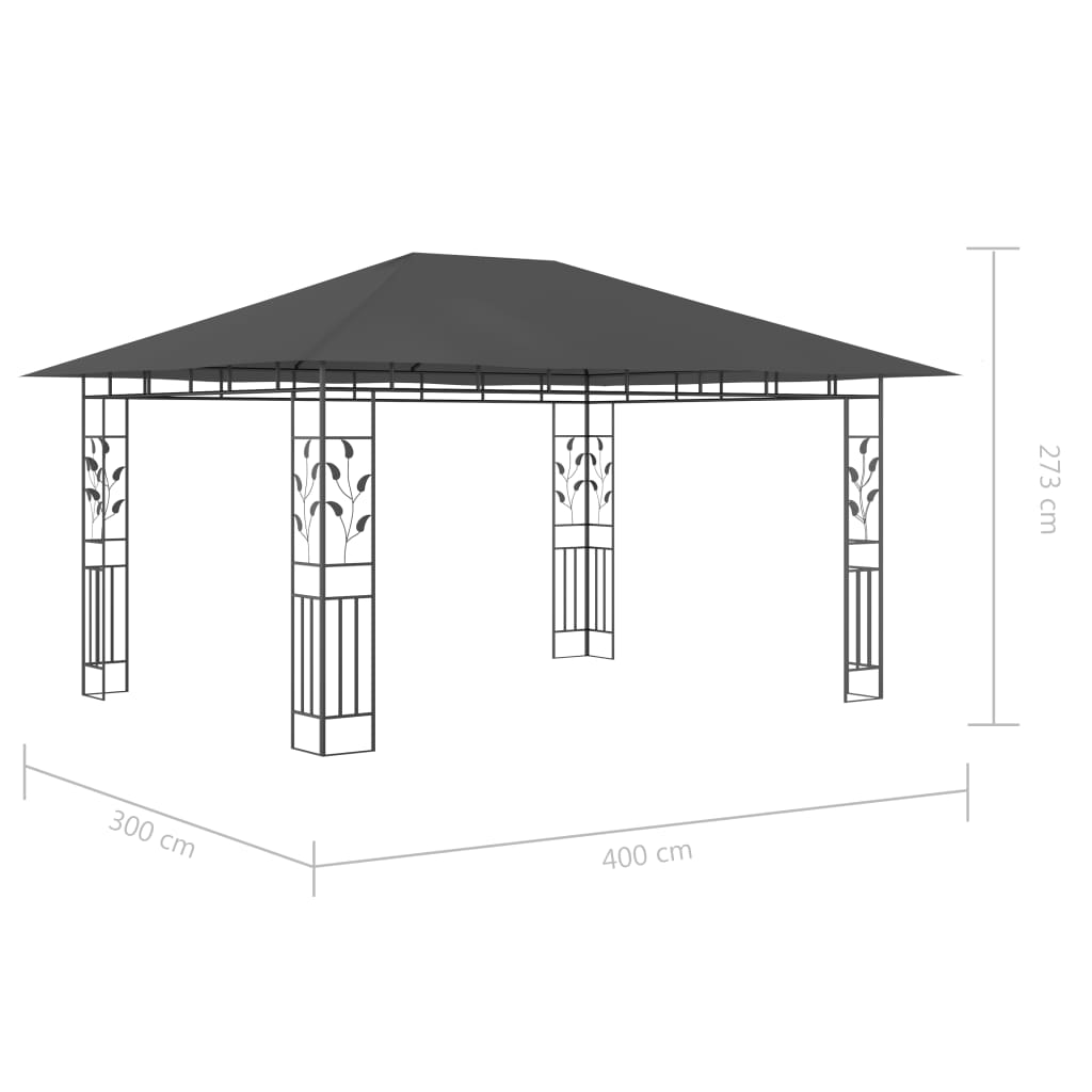 vidaXL Gazebo with Mosquito Net&LED String Lights 4x3x2.73m Anthracite - 4 x 3 x 2.73 m