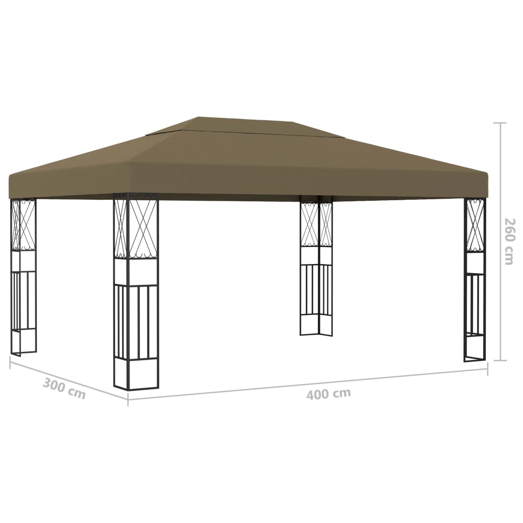vidaXL Gazebo with LED String Lights 3x4 m Taupe Fabric