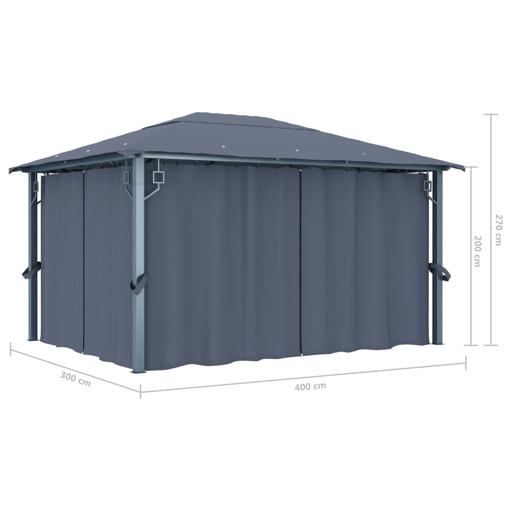 vidaXL Gazebo with Curtain&LED String Lights 4x3 m Anthracite Aluminium - 400 x 300 cm