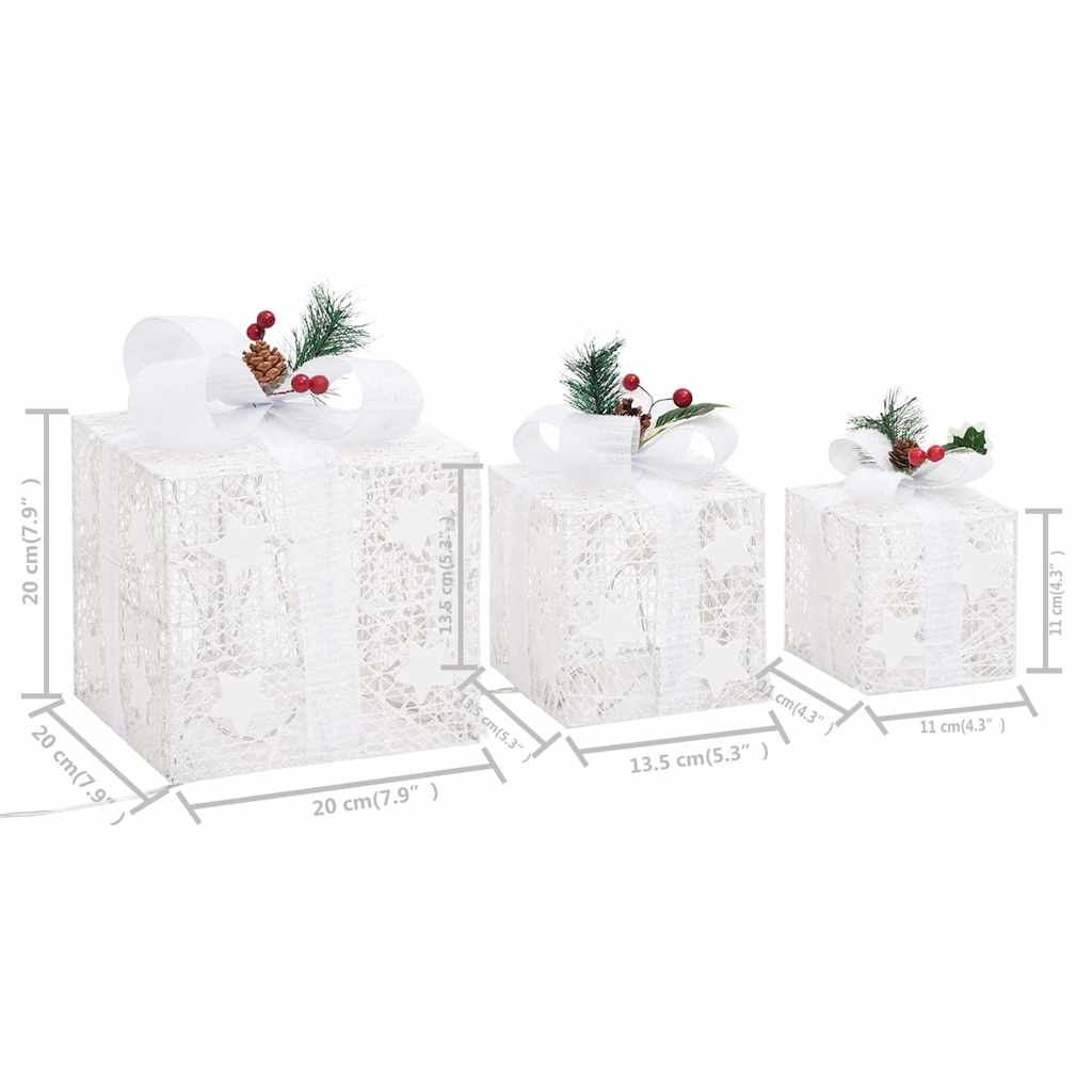 329766 vidaXL Decorative Christmas Gift Boxes 3 pcs White Outdoor Indoor - 20 x 20 x 11 cm