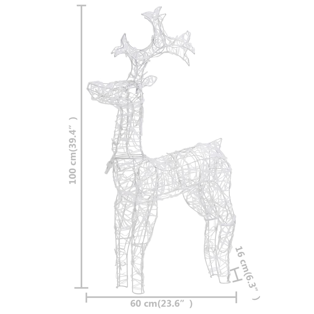 vidaXL Reindeer Christmas Decoration 90 LEDs 60x16x100 cm Acrylic - Warm white