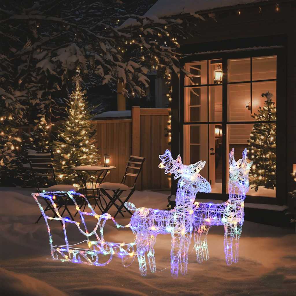 vidaXL Reindeers & Sleigh Christmas Decoration 160 LEDs 130 cm Acrylic - multicolour - 43 x 11 x 55 cm (2 pcs)