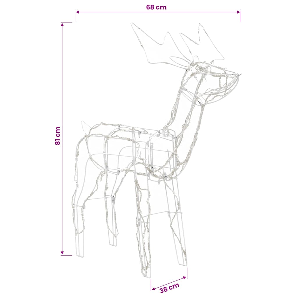 328540 vidaXL 3 Piece Christmas Light Display Reindeers 229 LEDs - Blue - 68 x 38 x 81 cm