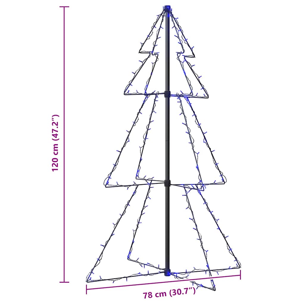 vidaXL Christmas Cone Tree 160 LEDs Indoor and Outdoor 78x120 cm - Blue - 120 x 78 cm