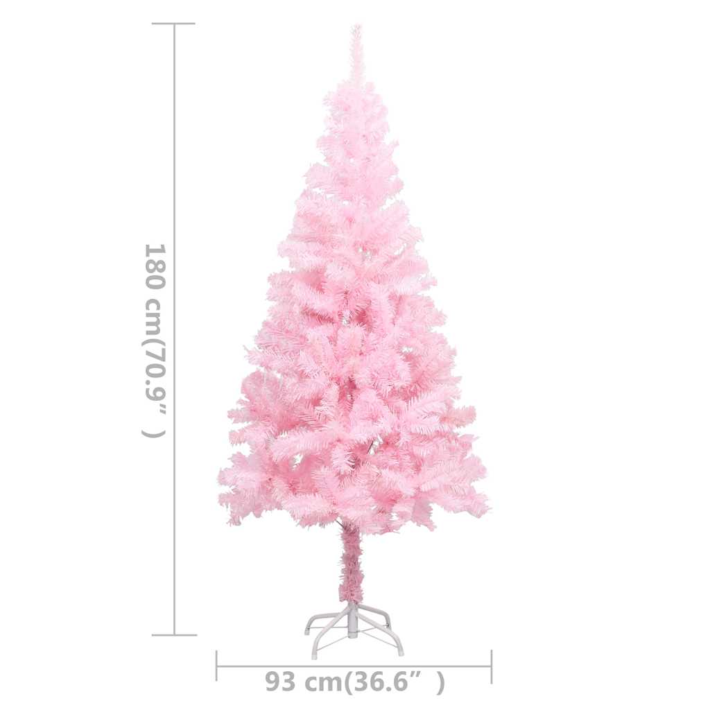vidaXL Artificial Pre-lit Christmas Tree with Ball Set Pink 180 cm PVC - 93 x 93 x 180 cm