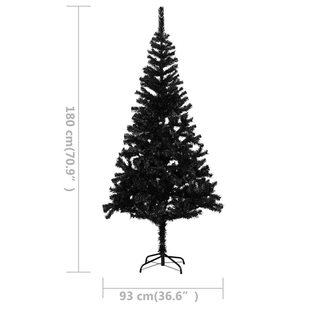 vidaXL Artificial Pre-lit Christmas Tree with Ball Set Black 180 cm PVC - 93 x 93 x 180 cm